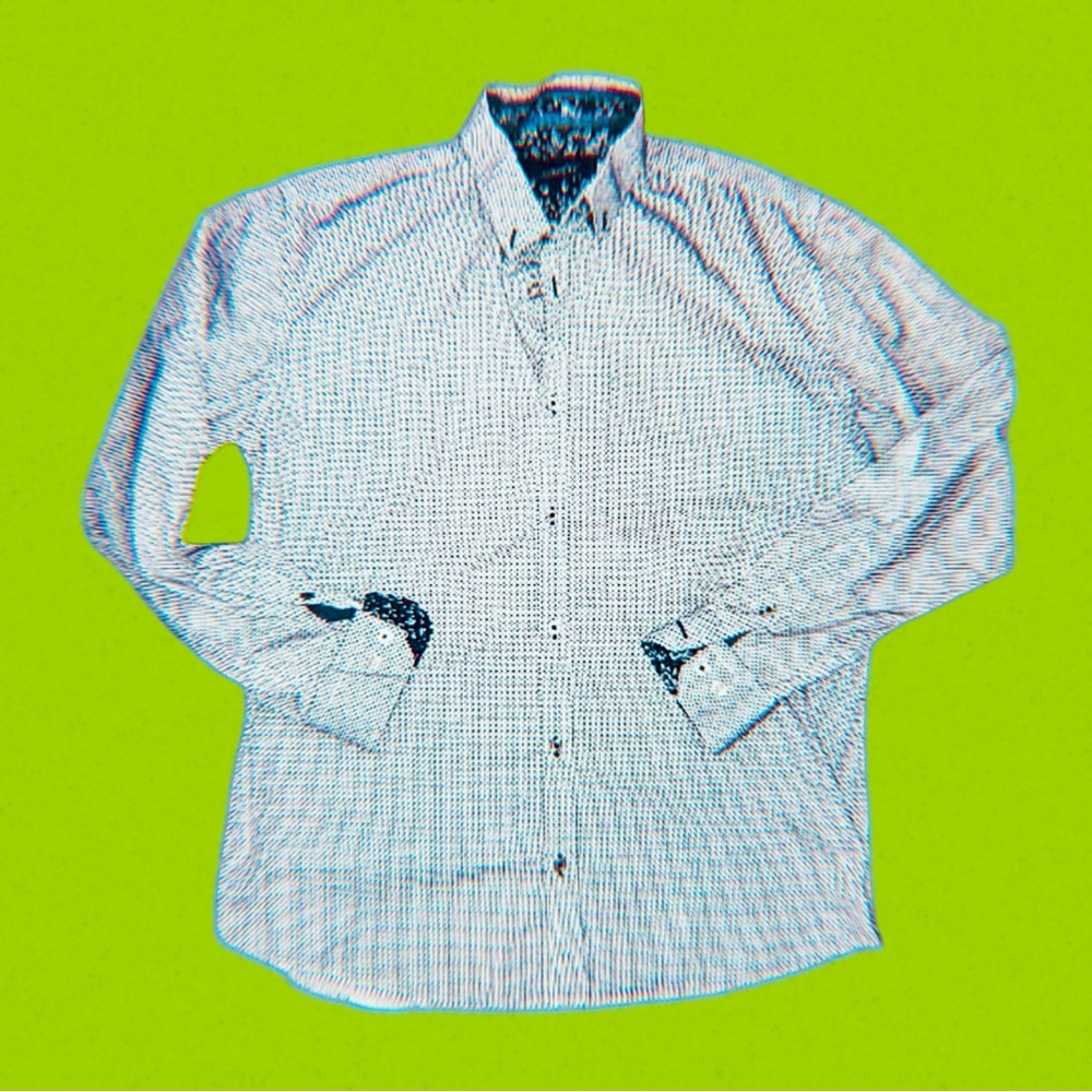 Pre-owned Men’s Blue/White Coastal Square Pattern Button-Up (Size L)